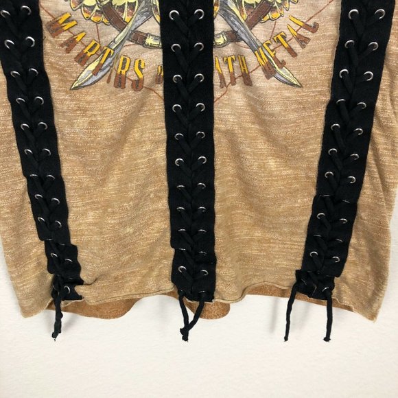 Affliction Graphic T-Shirt Women's XS Maryrs Of Death Metal Tour Tee Lace Front - Picture 5 of 11